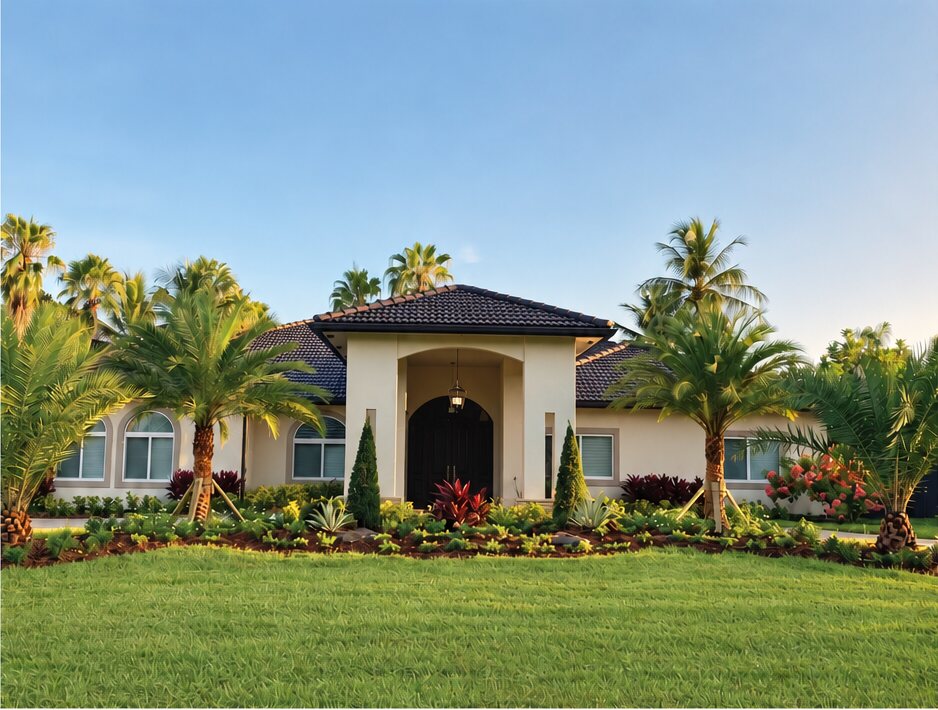 Completed tropical front-yard landscape installation in South Florida